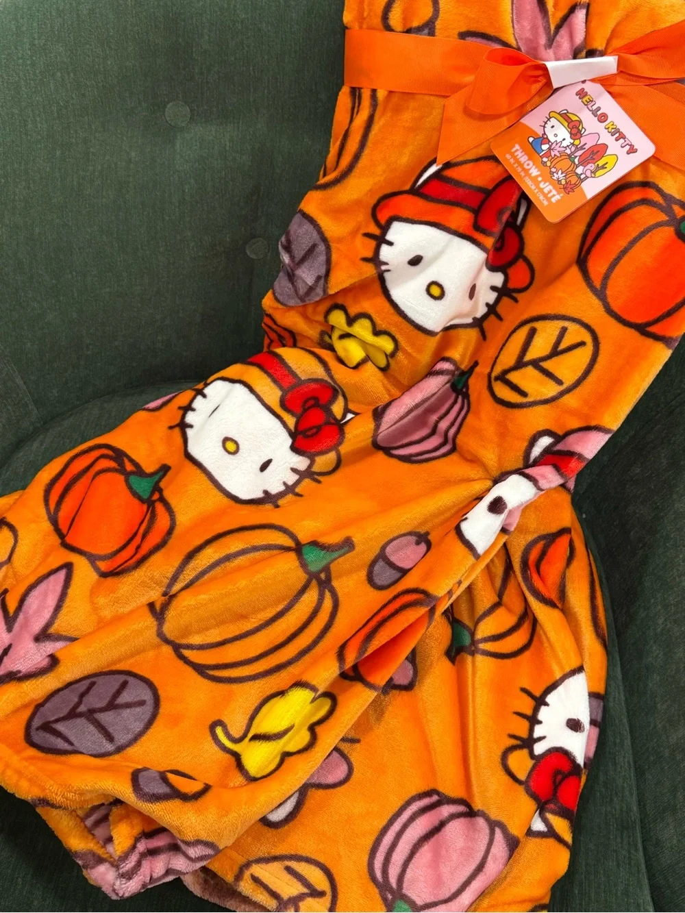Hello Kitty Orange Pumpkin Plush Throw Blanket